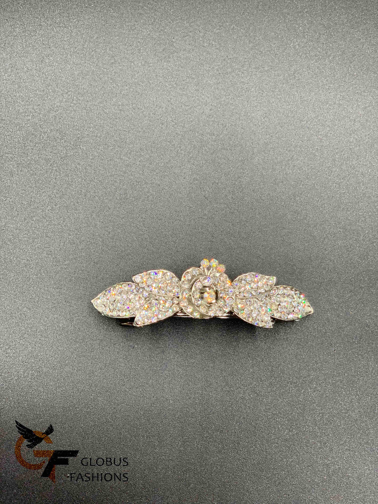 Cute peacock design white color stones hair clip