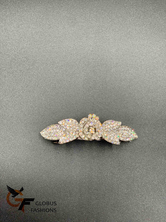 Cute peacock design white color stones hair clip