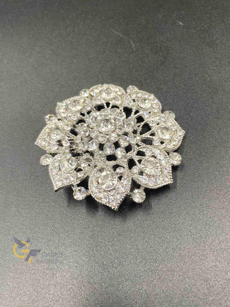 Silver tone flower design CZ stones Saree pin/ brooch