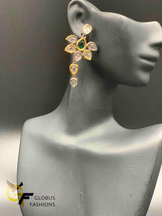 Cz stones with emerald stones German silver earrings