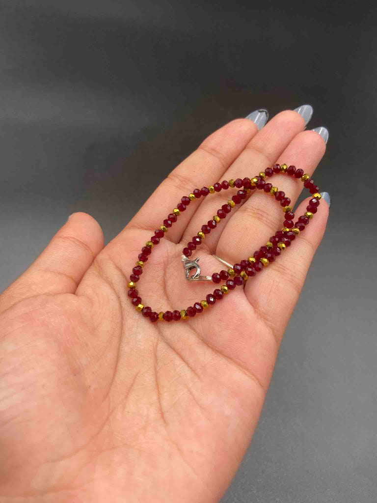 Maroon with gold beads single anklet