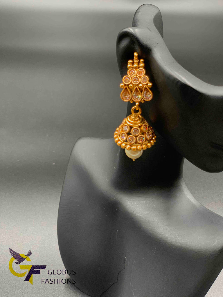 Rose gold polki stones necklace set