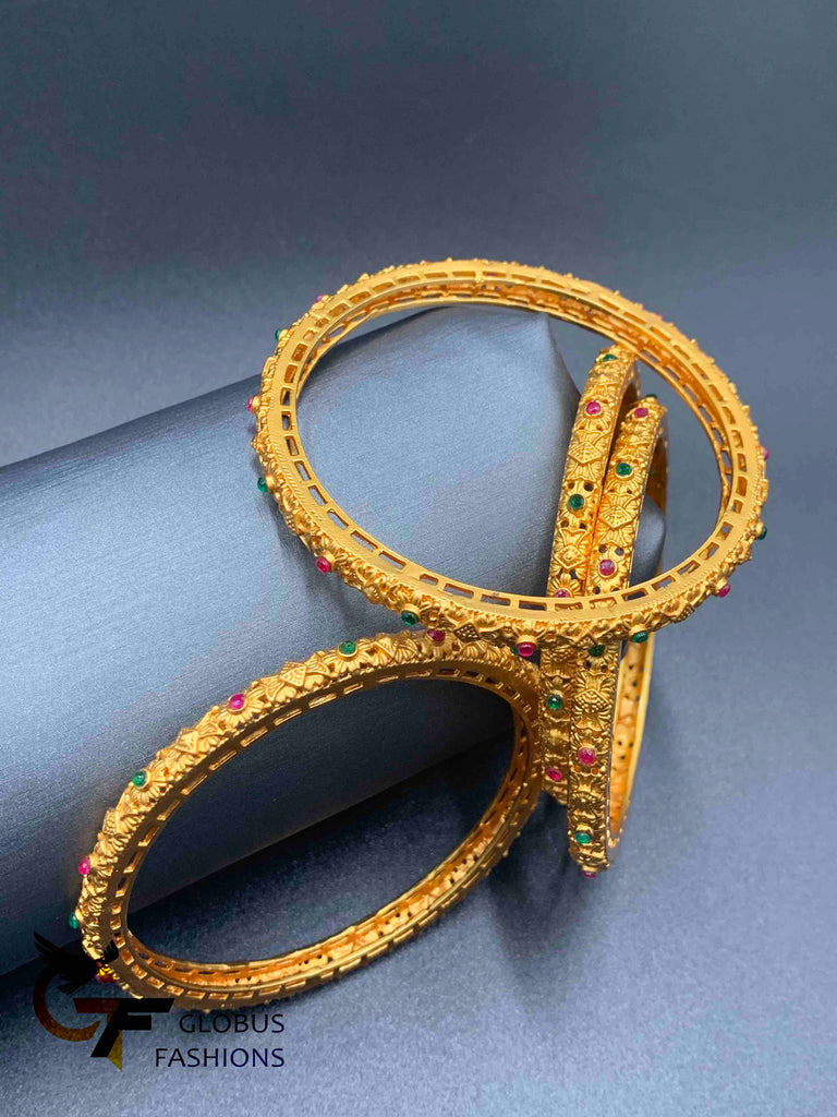Antique look bangles with multicolor stones set of four bangles