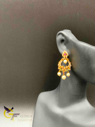 Multicolor stones with pearls peacock design chandbali earrings