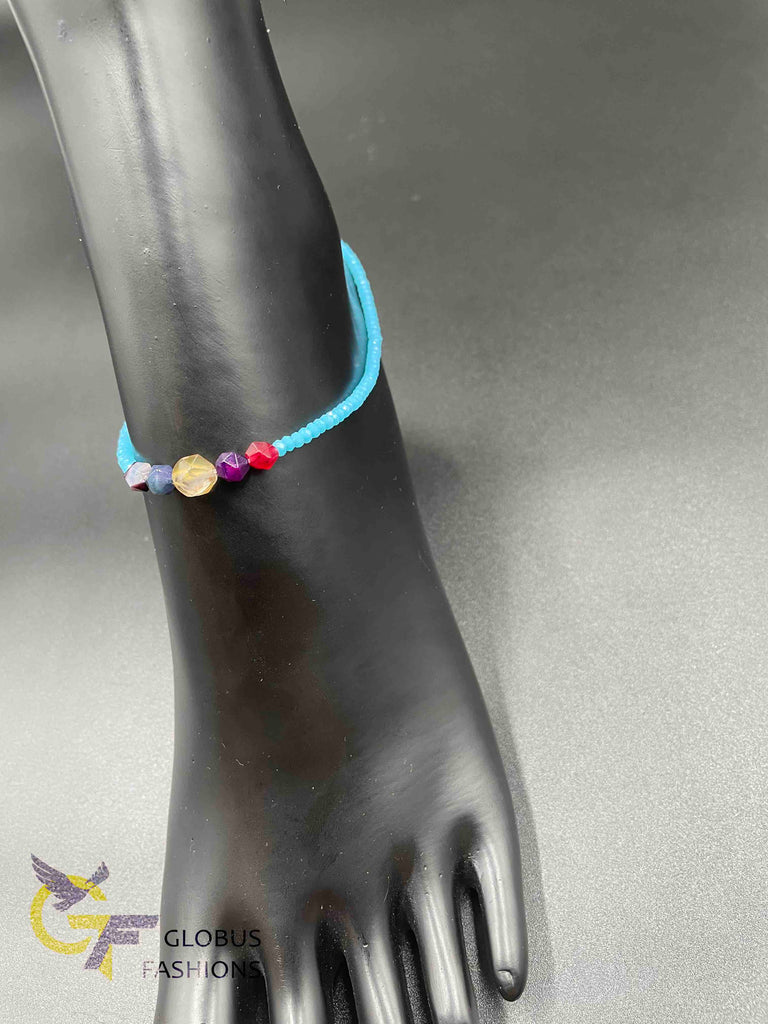 Light blue beads single anklet