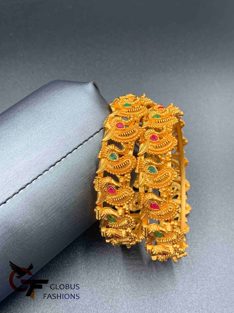 Peacock design multicolor stones antique look big bangles
