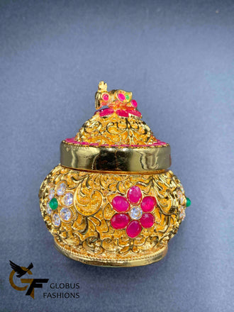 Elegant bird design with multicolor Stones kumkum Box