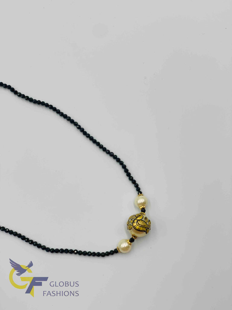 Single line black diamond beads chain with hand painted enamel pearl