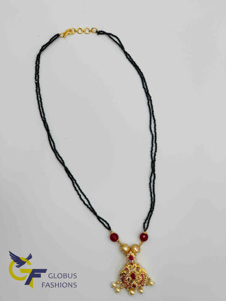 Traditional look peacock design pendant with black diamond beads chain