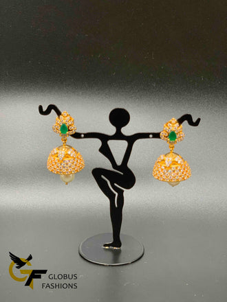 Cz stones and emeralds and multicolor stones jumka earrings