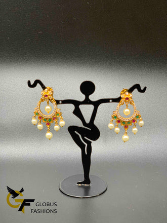 Multicolor stones with pearls chandbali earrings