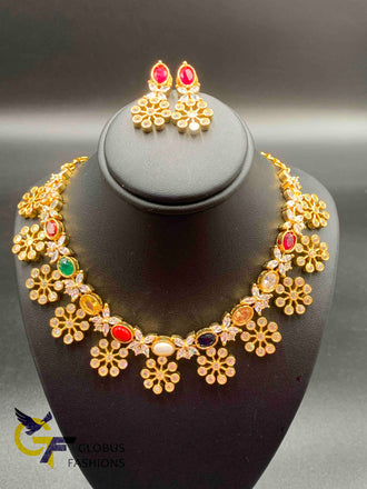 CZ Stones and Multicolor Stones Necklace Set