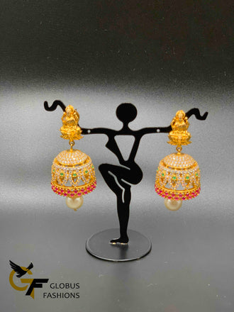 Traditional look Lakshmi print with multicolor stones jumka earrings