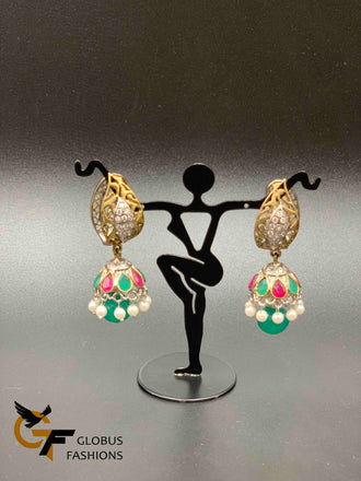 Multicolor stones with pearls German silver jumka earrings