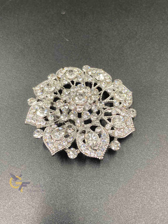 Silver tone flower design CZ stones Saree pin/ brooch