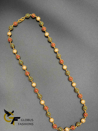 Medium size multicolor beads with pearls gold netted long chain