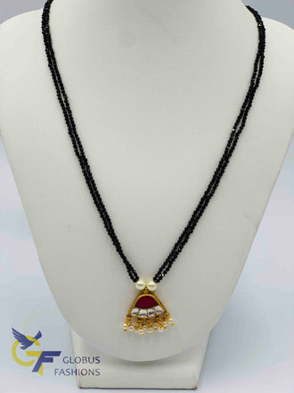 Black diamond beads chain with kundan stones pendant