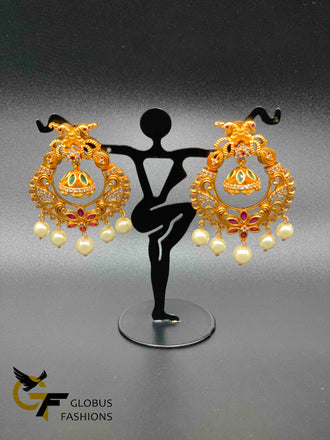 Peacock design multicolor stones with pearls chandbali earrings