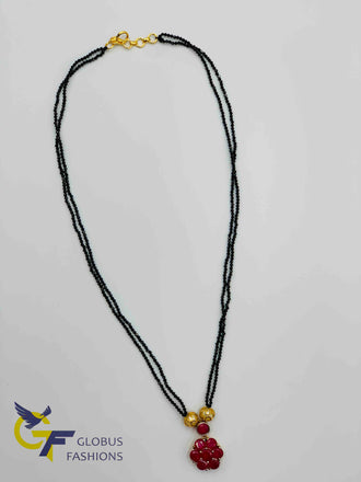 Double line black beads chain with ruby stones pendant