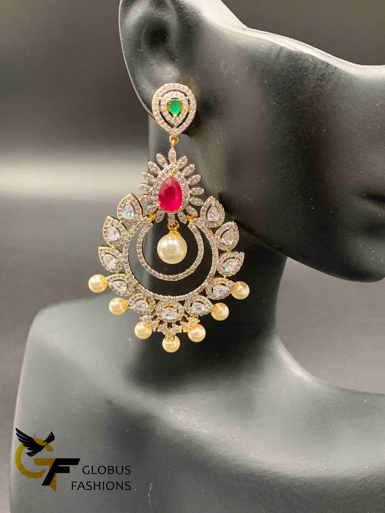CZ Stones with Pearls big size earrings
