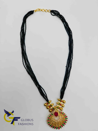 Beautiful multicolor stones pendant with black beads chain