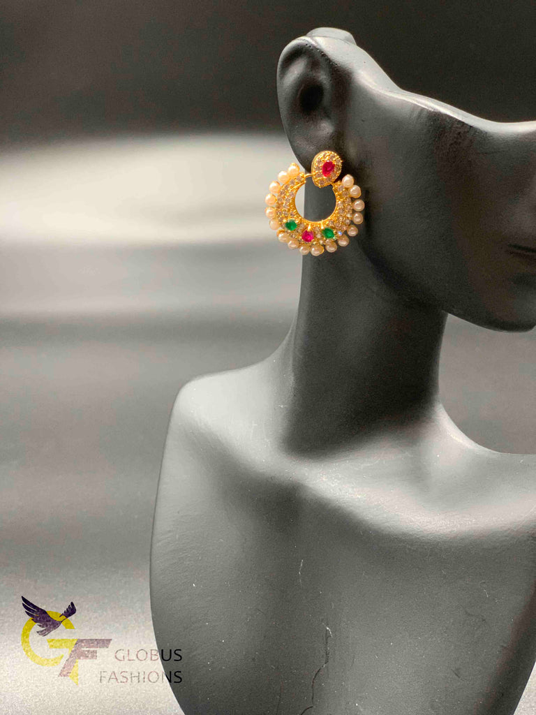 Multicolor stones with pearls chandbali earrings