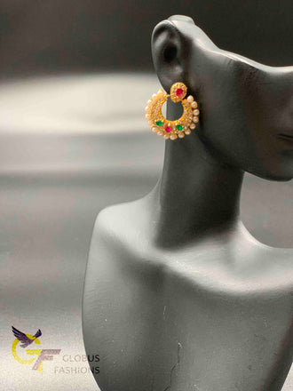 Multicolor stones with pearls chandbali earrings