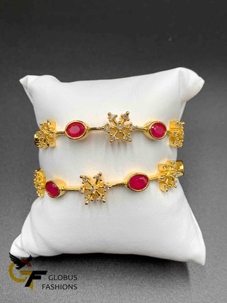 Diamond design Ruby & Emerald Stones with cz Stones set of two bangles