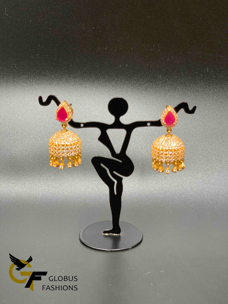Multicolor stones and cz stones with ruby stones jumka earrings