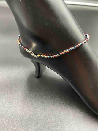 Black glitter crystal beads single anklet