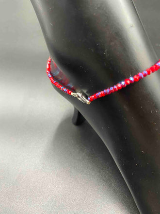 Red Glitter Crystal beads single anklet