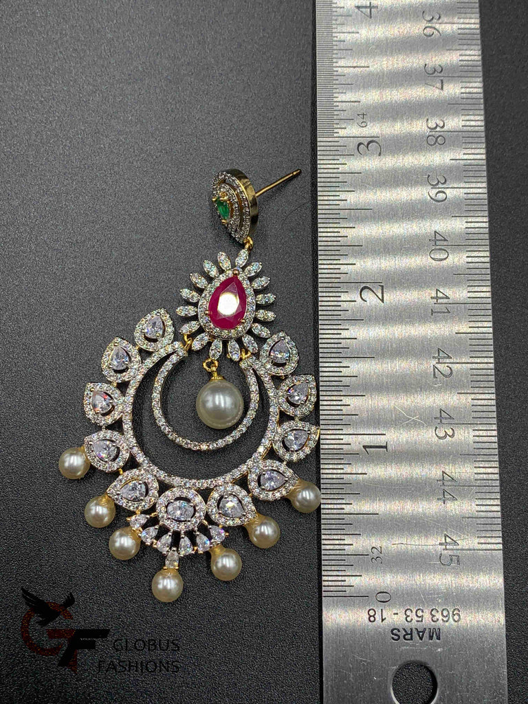 CZ Stones with Pearls big size earrings