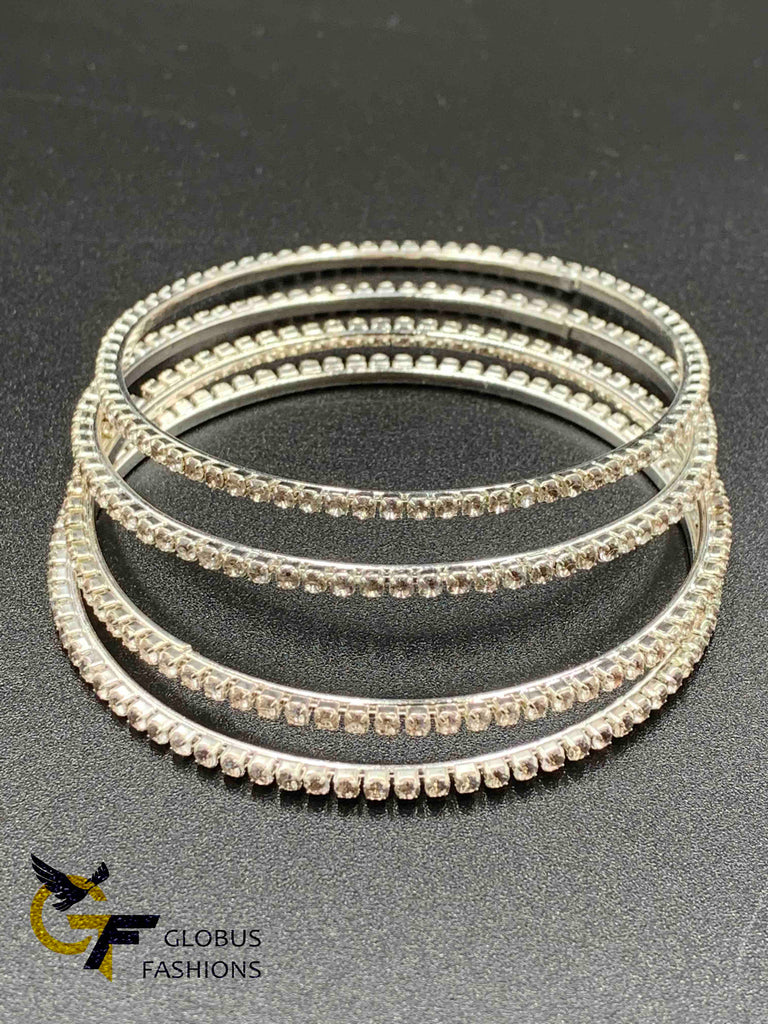 Cz stones set of four silver finish bangles