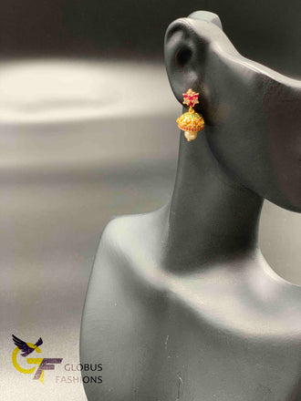 Small multicolor stones with pearls jumka earrings