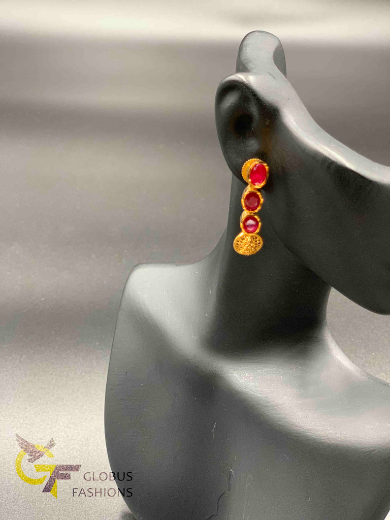 Traditional Lakshmi print coins with ruby stones long necklace set