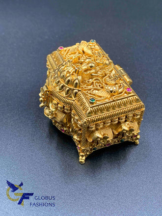 Full gold lakshmi print treasure box shape kumkum box