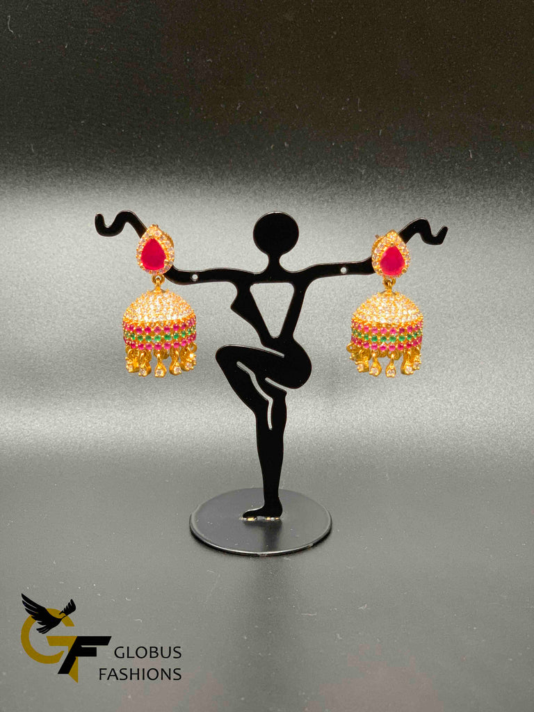 Multicolor stones and cz stones with ruby stones jumka earrings