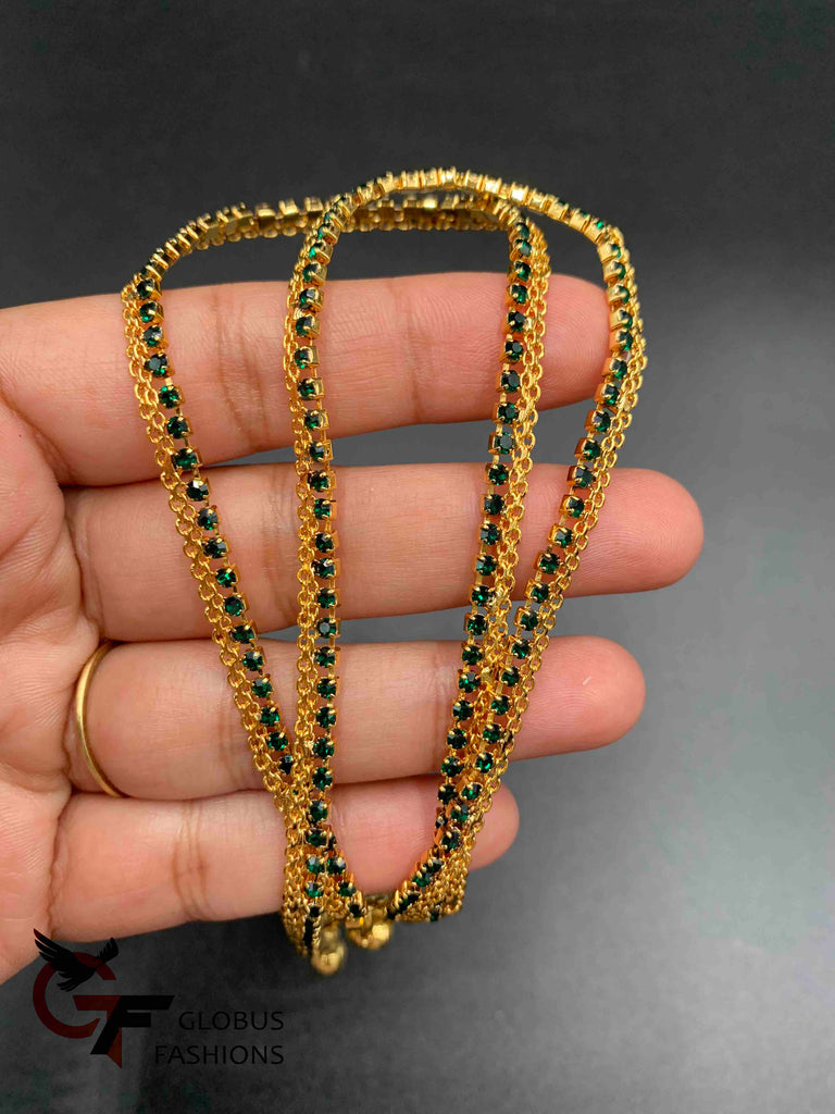 Green color Stones with gold finish anklets