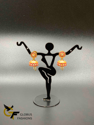 Cz stones and ruby stones small jumka earrings