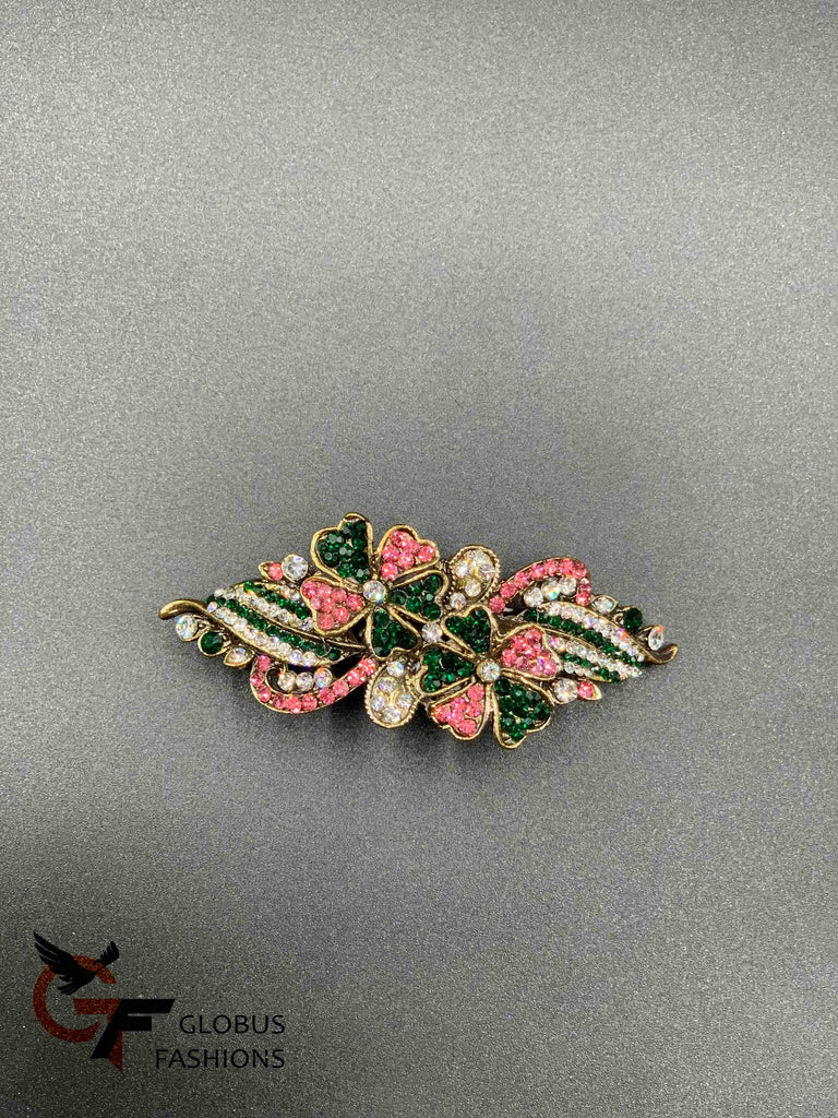 Green with pink stones big hair clip