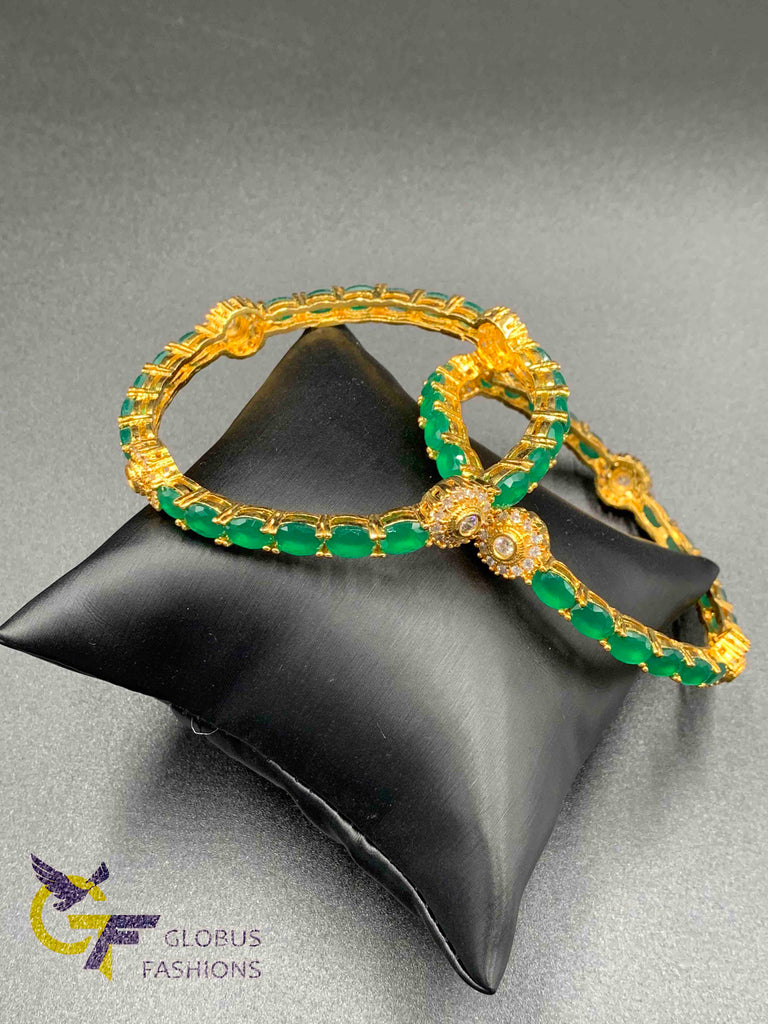 Beautiful emerald stones with cz stones Bangles