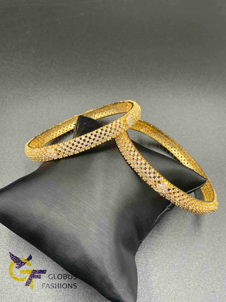 Cz stones bangles with small flower design