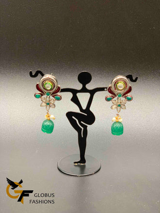 Simple design emerald stones German silver earrings