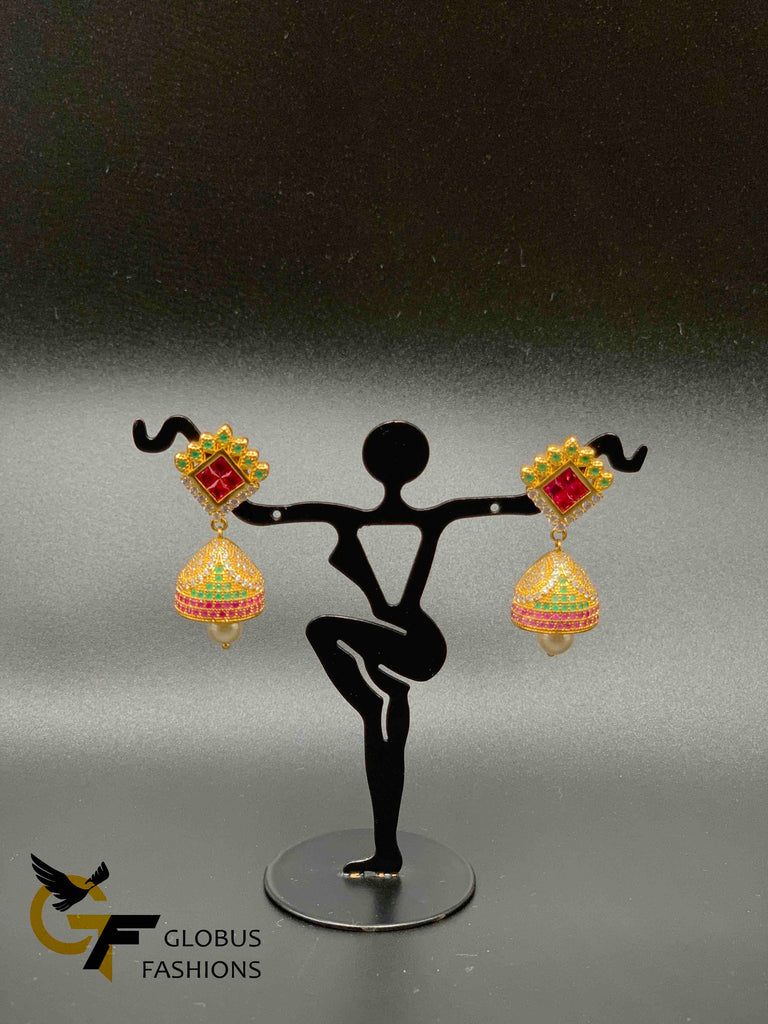 Traditional look multicolor stones jumka earrings