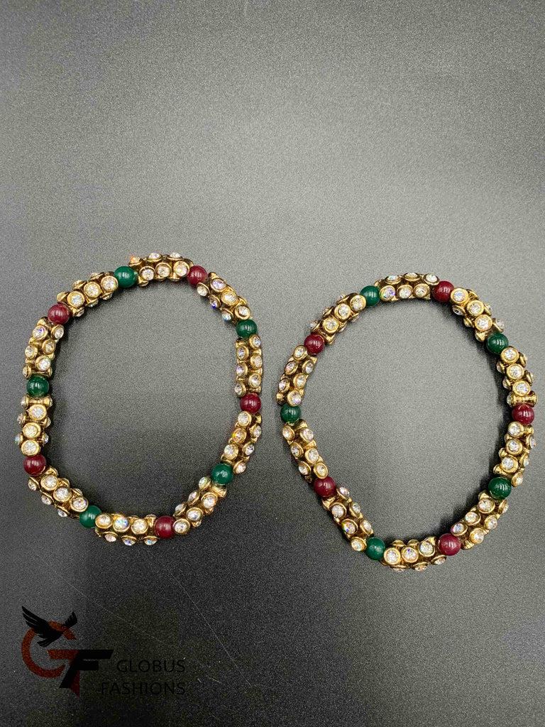 Multicolor beads with cz stones bead elastic anklets