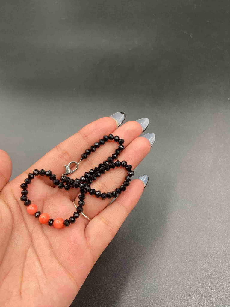 Black crystal beads with pink coral  beads single anklet