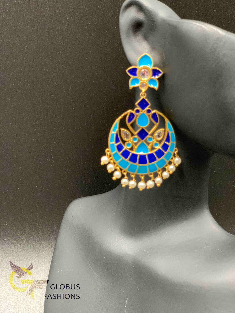 Hand painted enamel chandbali earrings