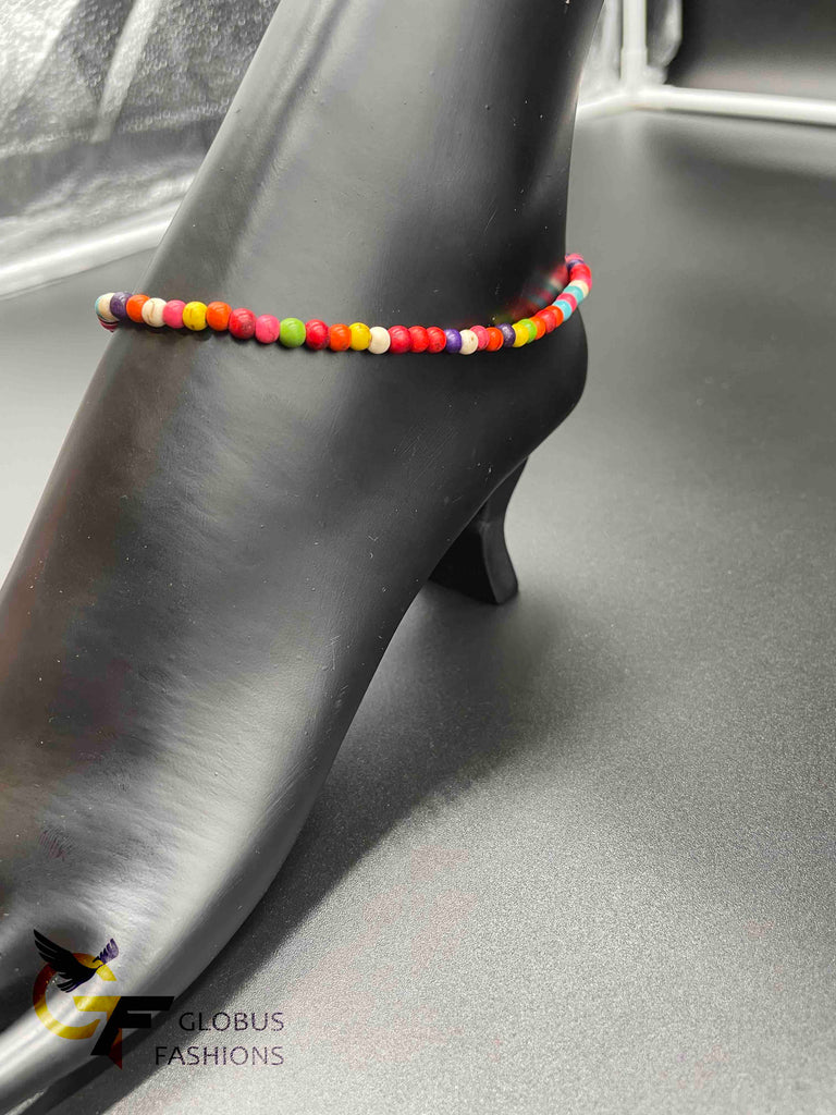 Multicolored round beads single anklet