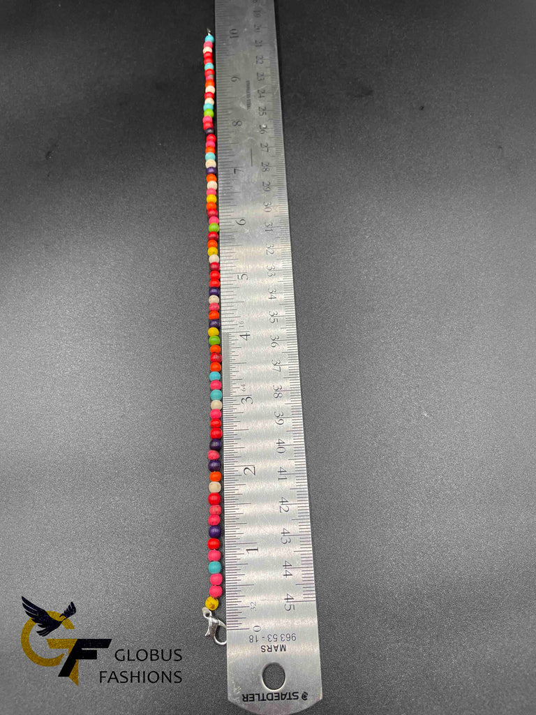 Multicolored round beads single anklet