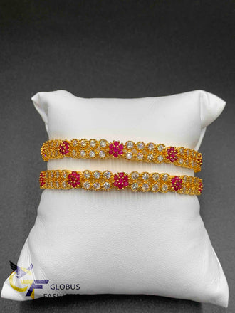 Double line cz stones with ruby  stones set of two bangles